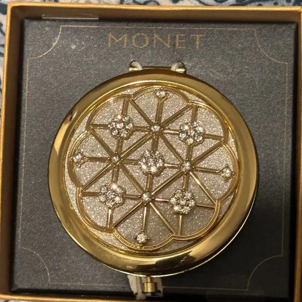 Monet gold compact mirror with